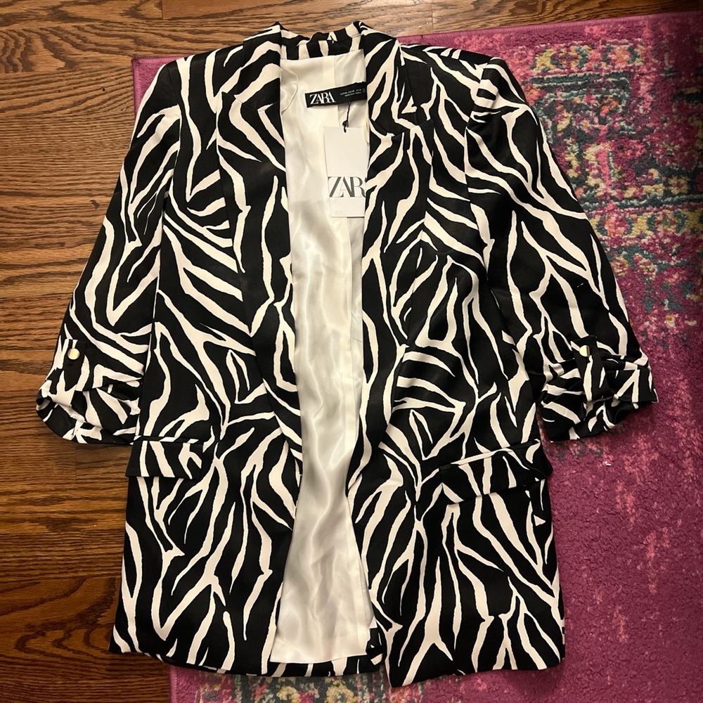 Zara Black and White Zebra Print Blazer